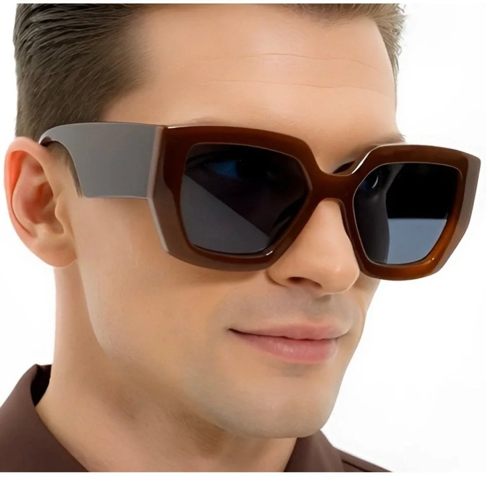 Mens Bold Oversized Square Sunglasses Cherry Frame Dark Lenses Fashion Designer‎